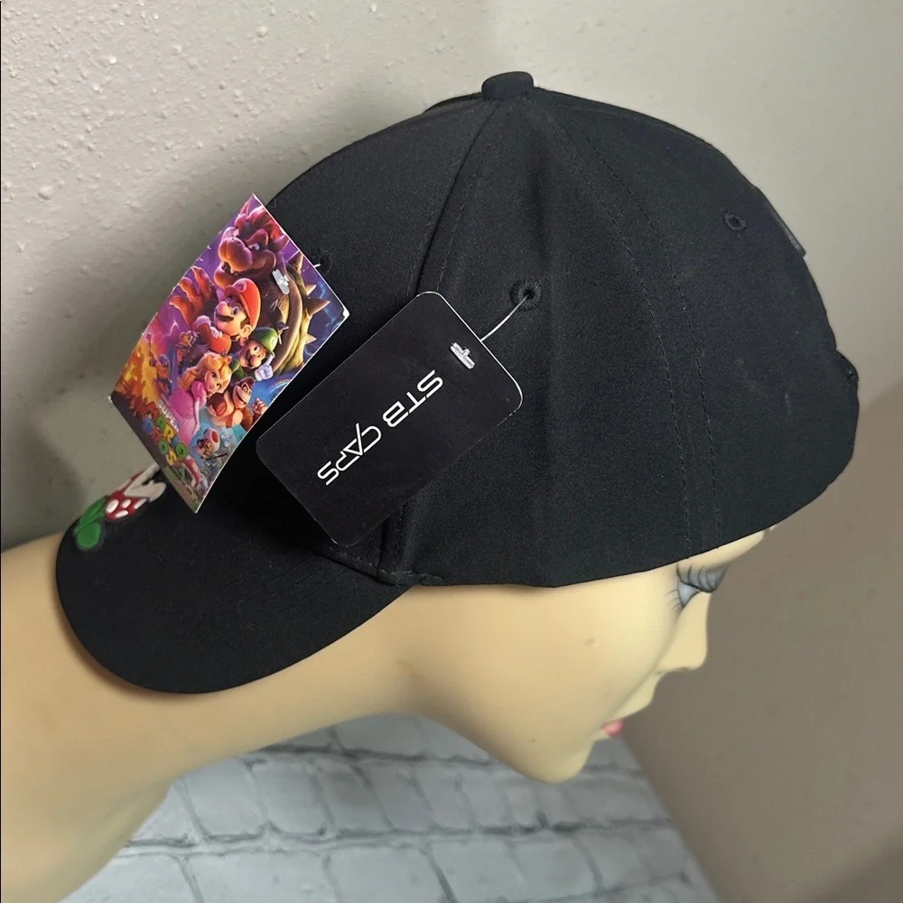 Super Mario Baseball Cap Hat Black with Piranha Plant Patch Adjustable Back NEW - Picture 6 of 15